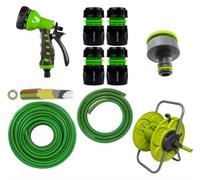 AP Supplies Garden Hose Reel Cart Set With Premium Hose, 8-Pattern Spray Gun, Tap And Hose Connectors - Reel 6 Kit (10 Meter Hose)