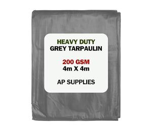 AP Supplies Grey Tarpaulin 200gsm 4m x 4m, Waterproof UV Protected