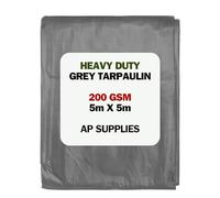 AP Supplies Grey Tarpaulin 200gsm, 5m x 5m, Waterproof