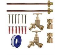AP Supplies Snap-On Bib Tap Outdoor Basic Tap Kit 2 With Brass Hose Connector - Comes With Brass Bib Tap, Wall Plate, Screws, Wall Plugs.