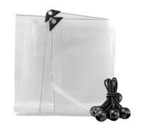AP Supplies Tarpaulin 5m x 5m with 10 Black 4in Bungee Balls, Clear 100gsm | Waterproof Medium Duty M-Grade Sheet Cover, Black 4in Ball Bungees, 12mm Eyelets Every 1m, Lets Light Through