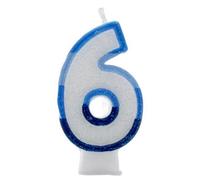 Apac Number 6 Glitter Candles (Pack of 6) in Blue Apac Blue