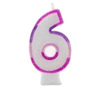 Apac Number 6 Glitter Candles (Pack of 6) in Pink Apac Pink