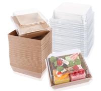 APACALI 100 Pack Cake Slice Boxes, 12cm Charcuterie Boxes with Clear Lids, Cake Boxes for Cake Portions, Individual Cake Slice Boxes for Bakery Cakes Sandwiches Cookies, Brown