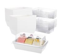 APACALI 100 Pack Charcuterie Boxes with Clear Lids, Cookie Boxes with Lids, Rectangle Sandwich Boxes, Individual Cake Slice Boxes for Bakery Cakes Sandwiches Cookies, White