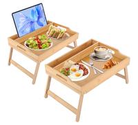 APACALI 2 Pack Bamboo Bed Tray, 41.5 x 30 x 20.5cm Breakfast Tray for Bed, Bed Tray with Folding Legs, Bed Trays for Eating, Working, Drawing, Natural Brown