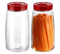 APACALI 2 Pack Fermentation Jars 2.2L, Glass Fermenting Jar with One-Way Air Release Valve, Fermentation Jar for Kimchi, Sauerkraut, Sourdough Starter, Red