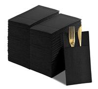 APACALI 200PCS Dinner Napkins with Built-in Flatware Pocket, Pre-Folded Paper Napkins, Black Napkins for Weddings, Catering and Formal Dinner Parties, 40x40cm