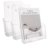 APACALI 3 Pack A4 Leaflet Holder, A4 Leaflet Stand with Hanging Hole, Acrylic A4 Brochure Holder, A4 Leaflet Holders Free Standing for Counter Office Restaurant Reception, Clear