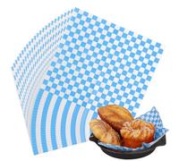 APACALI 300 Sheets Greaseproof Paper Sheets 28 x 26cm, 11 x 10 Wax Burger Paper Sheets, Checkered Basket Liners for Sandwich Hamburgers Fries Cake, Blue
