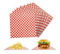 APACALI 300 Sheets Greaseproof Paper Sheets 28x26cm, 11x10 Checkered Basket Liners, Food Grade Wrap Paper, Burger Paper Sheets Square for Sandwich, Hamburgers, Fries, Cake, Red