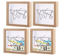 APACALI 4 Pack Travel Memory Box 15 x 15cm, 6 x 6inch Adventure Archive Boxes, Deep Box Frame with World Map Design, Wood Shadow box Frame for Photos Flowers Tickets Memories, 3cm Inner Depth