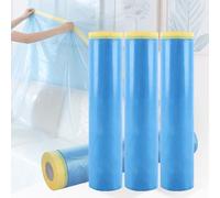 APACALI 4 Rolls Plastic Dust Sheets Roll, 2.4m x 25m Pre Taped Masking Film, Self Adhesive Dust Sheet Roll, Masking Film for Car Spraying, Decorating & Furniture Protection for Professional Decorators