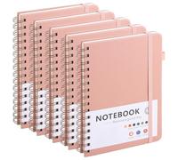APACALI 5 Pack A5 Spiral Notebook Lined, 200 Pages / 100 Sheets A5 Notebook Spiral Bound, Pink Cover Spiral Notebook A5, Spiral Bound Notebook for Diary, Memo, Office Supplies