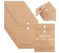 APACALI 50PCS A4 Kraft Paper String Envelopes, 24x34x5cm Expandable Gussetted Envelopes with String Closure, Paper Files for Documents A4, Large Envelopes for Documents, for Office Home Business