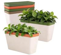 APACALI 6 Pack Self Watering Plant Pots Indoor, 26cm Windowsill Planter with Visual Water Level Window, Indoor Herb Planter, Rectangular Planters for Garden Balcony Windowsill, Green/Brown/Orange