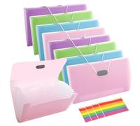APACALI 8 Pack Receipt Organiser, 13 Pocket Flash Card Holder, A6 Revision Card Organiser with Colored Labels Index, Expanding File Folder for Receipts Bills Coupons Storage, 4 Colours