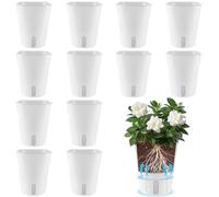 APACALI Pack of 12 Self-Watering Flower Pot, 12.5x12.5x15CM White Square Self-Watering Pot with Water Level Indicator, Perfect for Indoor and Outdoor Use