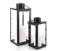 APACALI Set of 2 Candle Lantern, 35cm & 24cm Lanterns for Living Room, Candle Lanterns Indoor with Glass Panes, Decorative Outdoor Lanterns for the Garden, Patio and Wedding Centrepieces, Black
