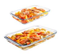 APACALI Set of 2 Casserole Dish Glass, 1.6 L and 3 L Lasagne Casserole Dish Glass, Large Lasagna Rectangular, Oven-Safe Clear Glass, Baking Tray Lasagne Mould