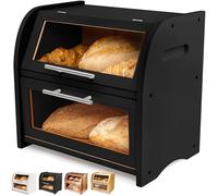 Apace Living Arise Stylish Bread Bin for Kitchen Countertop, Extra Large 2-Shelf Wooden Bread Box with Clear Windows and Air Vents Keeps Bread, Bagels and Rolls Fresh. 40 x 26.4 x 36.5, Self Assembly