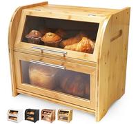 Apace Living Arise Stylish Bread Bin for Kitchen Countertop, Extra Large 2-Shelf Wooden Bread Box with Clear Windows and Air Vents Keeps Bread, Bagels and Rolls Fresh. 40 x 26.4 x 36.5, Self Assembly