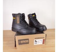 Apache AP300 S3 Safety Work Boots Steel Toe Cap and Midsole Black Leather UK 4