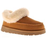 Apache Genuine Leather & Suede Moccasin Slippers for Women - Faux Fur Lined. Cushioned Comfort. Non-Slip Rubber Sole Tan 4 UK