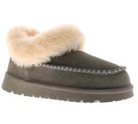 Apache Genuine Leather & Suede Moccasin Slippers for Women - Faux Fur Lined. Cushioned Comfort. Non-Slip Rubber Sole Grey 6 UK