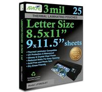 Apache Laminating Pouches 3 mil, for 8.5 x 11 inch Letter Size Paper, 9 x 11.5 inch Sheets, 25 Pack, Office and School Supplies, Thermal Laminator, Super Clear Sheets, 25-Pack, 3mil, Letter Sized