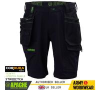 Apache Stretch Work Shorts Cargo Pockets Black Slim Fit Lightweight Trade Spec