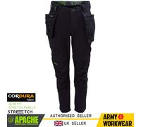 Apache Stretch Work Trousers Cargo Pockets Black Slim Fit Trade Spec Workwear