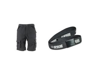 Apache Workwear Men's Work Shorts | APKHT Cargo Holster Pocket Shorts | Grey/Black 34 Waist & Horizon Belt, Black, One Size