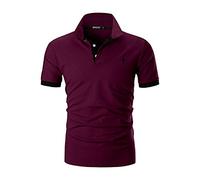 APAELEA Mens Polo Shirts Short Sleeve Giraffe Embroidery Contrast Placket Cotton Tops,Wine Red,XL