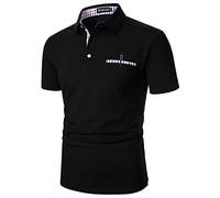 APAELEA Men's Polos Short Sleeve Contrasting Colour T-Shirts Sports Golf Shirts,Black with Pocket,S