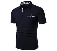 APAELEA Men's Polos Short Sleeve Contrasting Colour T-Shirts Sports Golf Shirts,Dark Blue with Pocket,S