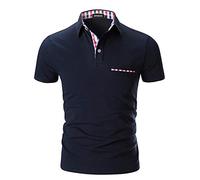 APAELEA Men's Polos Short Sleeve Contrasting Colour T-Shirts Sports Golf Shirts,Dark Blue,XXL