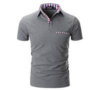APAELEA Men's Polos Short Sleeve Contrasting Colour T-Shirts Sports Golf Shirts,Grey,S