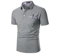 APAELEA Men's Polos Short Sleeve Contrasting Colour T-Shirts Sports Golf Shirts,Grey with Pocket,XXL