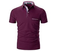 APAELEA Men's Polos Short Sleeve Contrasting Colour T-Shirts Sports Golf Shirts,Wine Red,S
