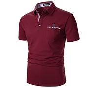APAELEA Men's Polos Short Sleeve Contrasting Colour T-Shirts Sports Golf Shirts,Wine Red with Pocket,S
