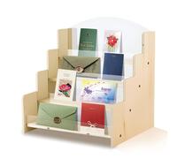 APAKA Card Display Stand 4 Tier, Greeting Card Display Wooden and Acrylic Postcard Organizer Rack, Retail Display Racks, Multifunctional Display Rack for Postcard Brochure Photos