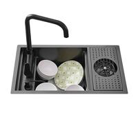 Apartment Villa Company Rest Room Space Saving Sink Above-Counter Kitchen Sink Invisible Hidden Small Sink Embedded Sink with Accessories, Siphon, Cover(Sink+Faucet A,55 * 32 * 23cm)