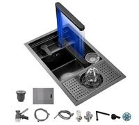 Apartment Villa Company Rest Room Space Saving Sink Above-Counter Kitchen Sink Invisible Hidden Small Sink Embedded Sink with Accessories, Siphon, Cover(Sink+Faucet B,55 * 32 * 23cm)