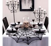 Aparty4u Halloween Decoration Indoor Black Spider Halloween Lace Tablecloths Home Decor (40inch, Halloween Tabletopper Round)