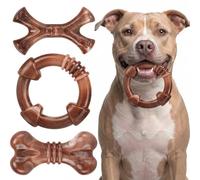 Apasiri 3-Pack Tough Dog Chew Toys for Aggressive Chewers, 25-65 lbs, Brown | Bacon Flavored Ultra-Hard Solid Nylon Dog Bones for Medium & Large Breeds, Long-Lasting, Reduce Boredom & Destructive Chewing