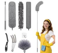 Apasiri 8 PCS Extendable Duster Cleaning Kit, Telescoping Pole for High Ceiling, Microfiber & Chenille Dusters, Cobweb Brush, Crevice Cleaner, Blind Cleaner, Washable Dusting Tools for Home