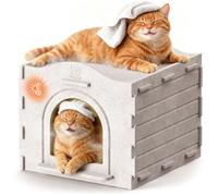 Apasiri Cat Beds for Indoor Cats: Innovative Polyester Fiber Cat House, Cat Bed Cave for Indoor Cats, Ultra-Strong Load-Bearing Capacity, Sturdy and Scratch-Resistant, Compatible with Heating Pads