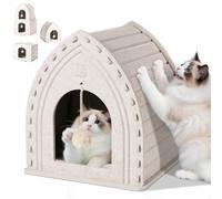 Apasiri Cat Beds for Indoor Cats: Scratching Felt Cat House, Enclosed Cat Bed with Hanging Plush Ball Toy, Cat Shelter for Anxious Cats, Private Kitten Condo, No-Tool Assembly, 11.6x11.6x13.8 Inches