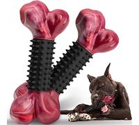 Apasiri Tough Dog Toys for Aggressive Chewers Large Breed, 2-Pack Dog Chew Toys for Large Medium Dogs, Nylon and Rubber Dog Bones for Teething Chew, Bacon Flavor